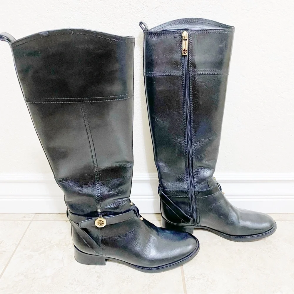 Tory Burch Brita black leather riding boots size 5.5